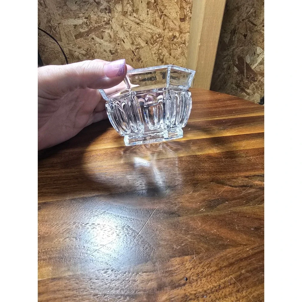 Vintage Octagonal Crystal Glass Small Bowl Starburst Base Thumbprint Cut 3.5